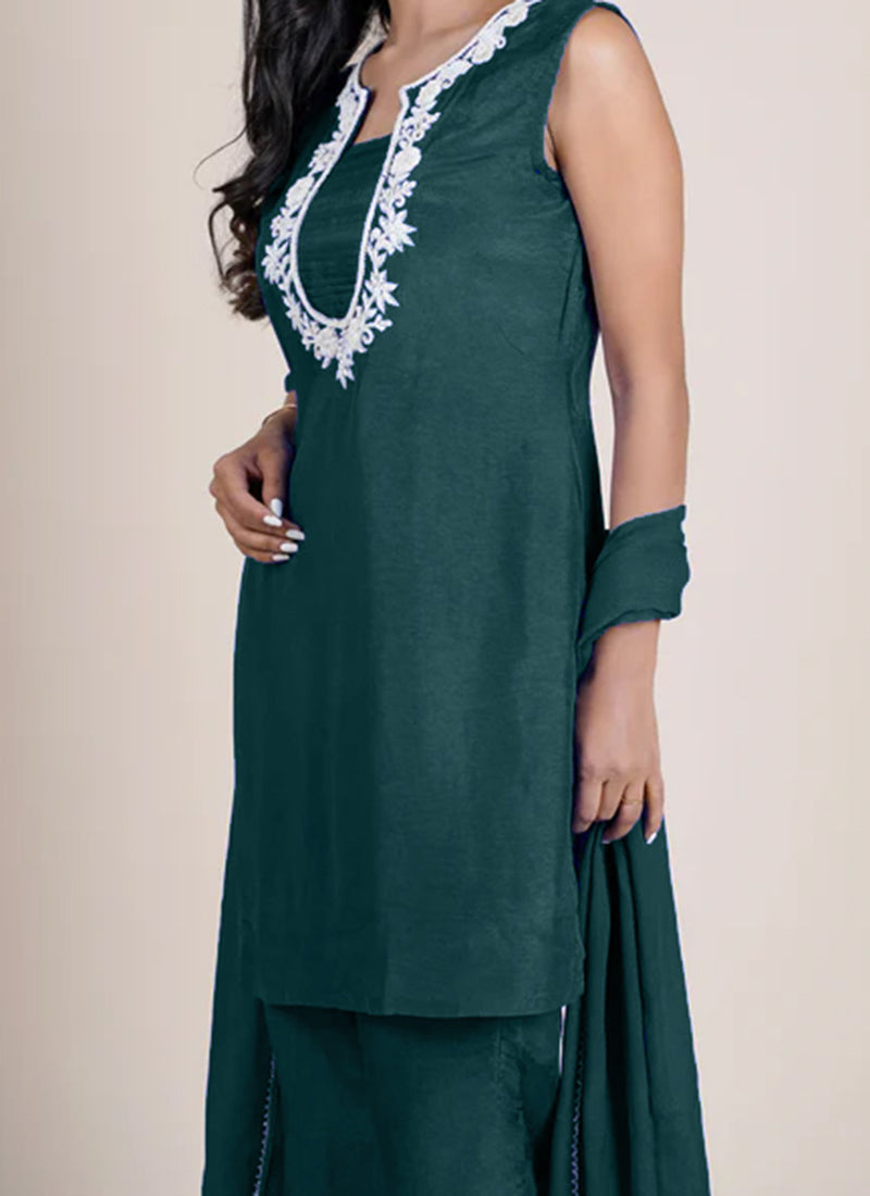 Blue Silk Hand Embroidered And Beads Work Palazzo Suit