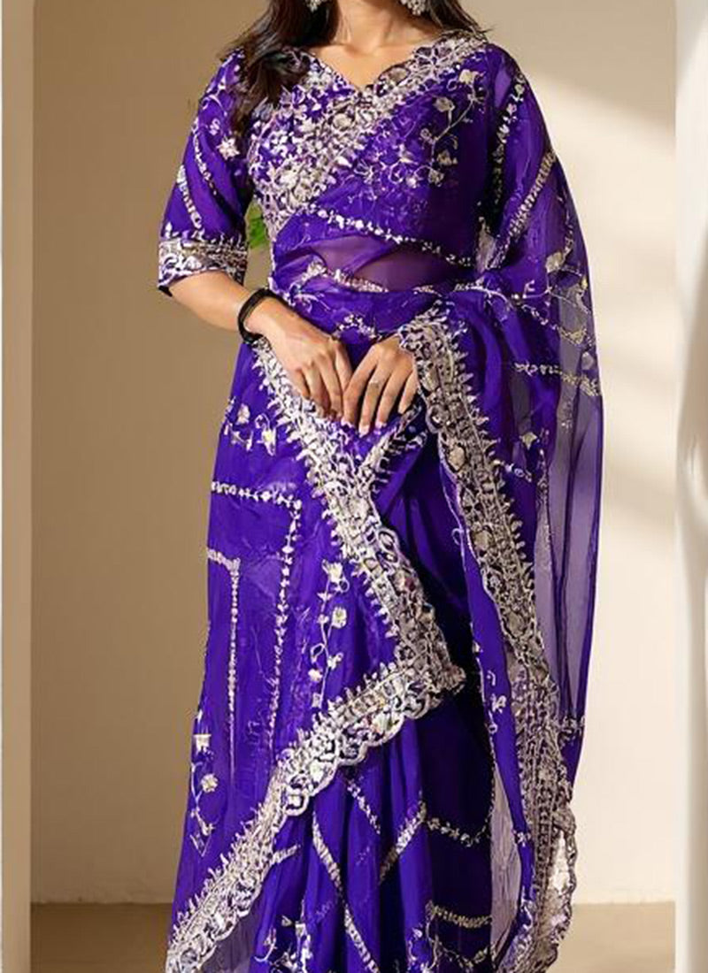 Purple Organza Silk Embroidered Sequins Saree